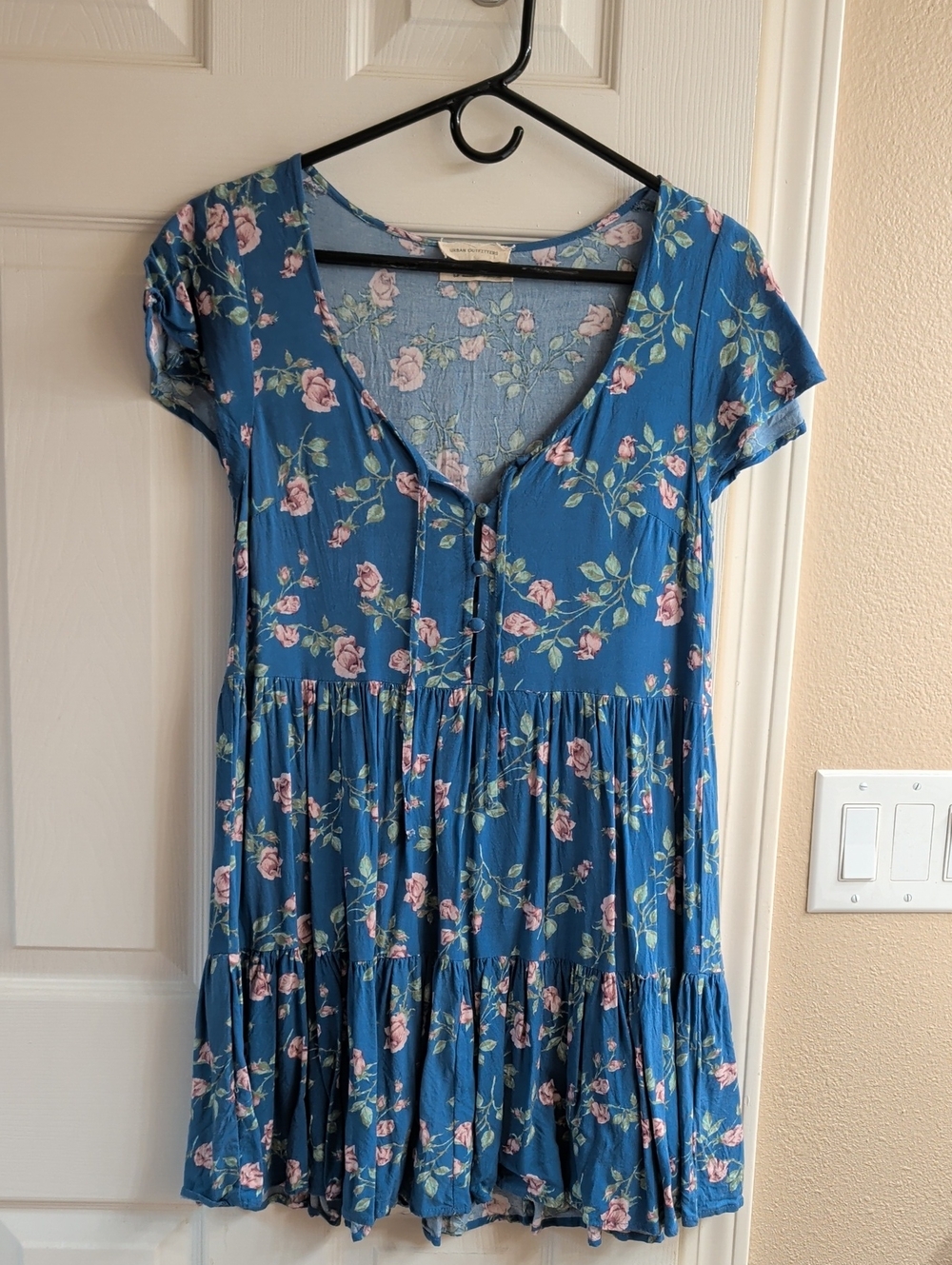 Urban Outfitters Blue And Pink Rose Print Dress
